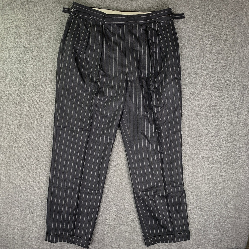 Ralph Lauren Purple Label Pant Men 36x30 Stripe Dark Gray Wool Luxury Old Money
